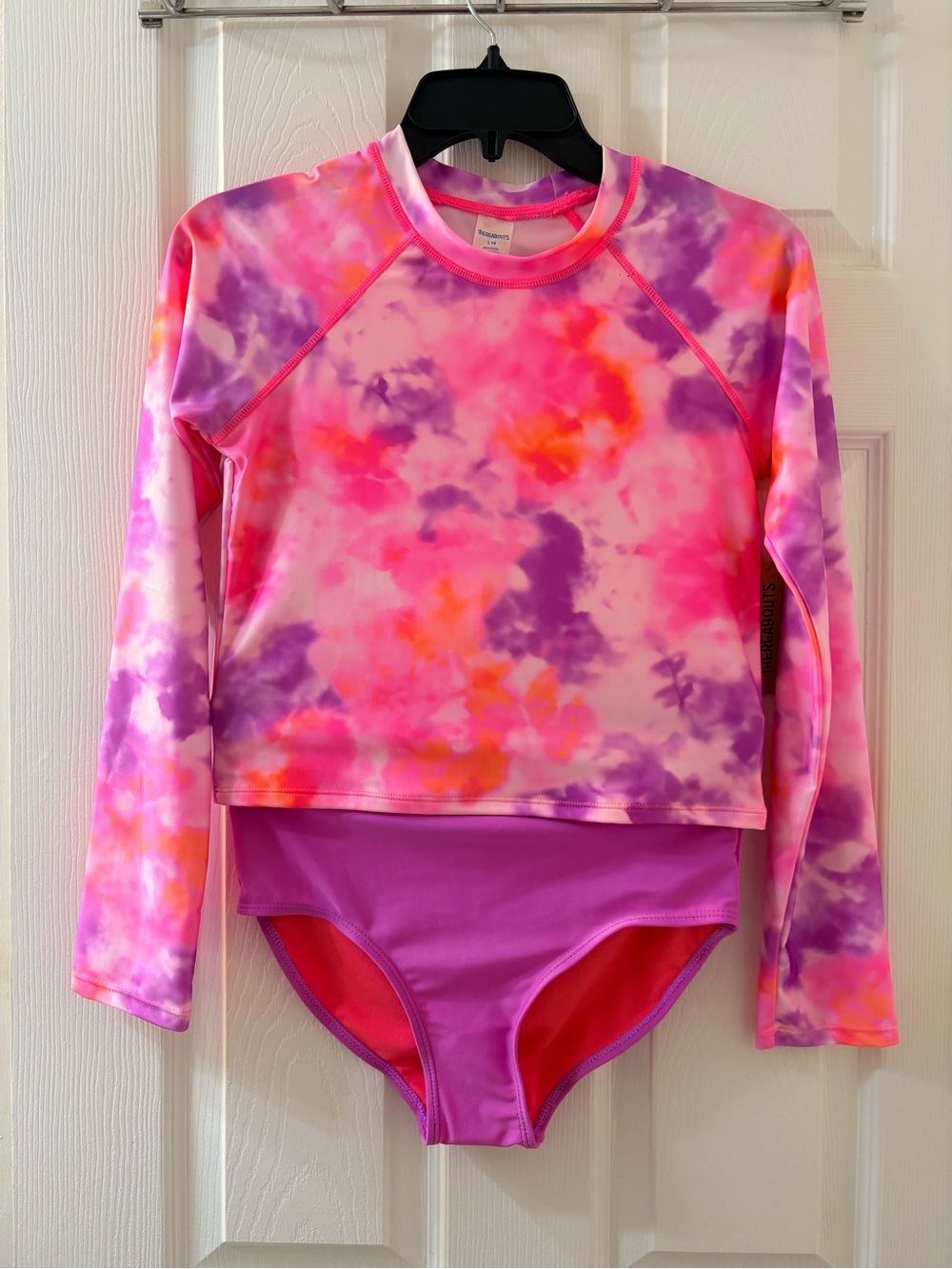 NWT Thereabouts Girls' Purple Tie-Dye Rash Guard 2 Pc Bathing Suit Set Size 14 - Picture 3 of 10